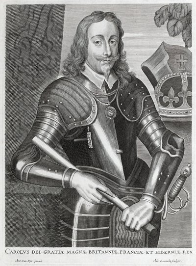 Carolus dei Gratia Magnae Britanniae, Franciae et Hiberniae (gravura em linha) de Anthony van (after) Dyck