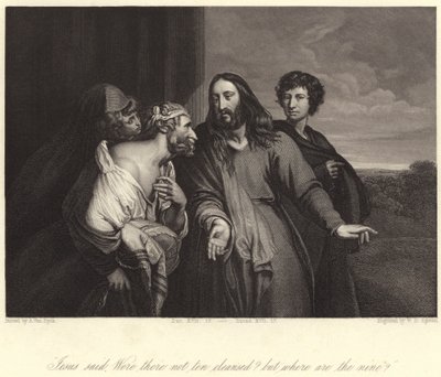 "Jesus disse, não foram dez limpos? Mas onde estão os nove?" (gravura) de Anthony van (after) Dyck