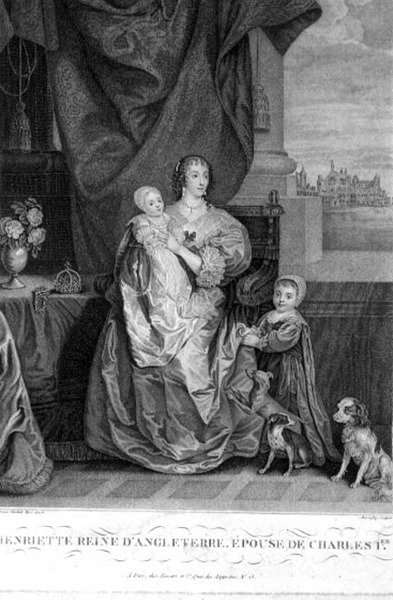 Rainha Henrietta Maria (1609-69) Esposa de Carlos I com Dois dos seus Filhos, gravada por Henry Bonnefoy (fl.1880-89) (gravura) de Anthony van (after) Dyck