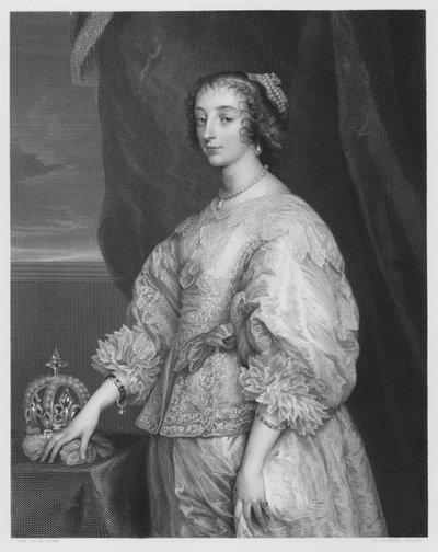 Rainha Henrietta Maria, da foto da Coleção Real (gravura) de Anthony van (after) Dyck