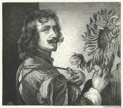 Auto-retrato do artista barroco flamengo Anthony Van Dyck (gravura) de Anthony van (after) Dyck