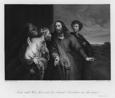 O leproso glorificando a Deus, Lucas XVII de Anthony van (after) Dyck