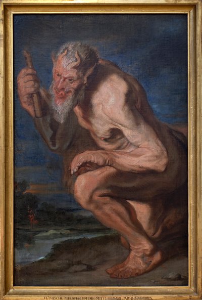 Marsyas ajoelhado com os aulos. Pintura atribuída a Antoine (Antoine ou Antoon ou Anton) Van Dyck (1599-1641), óleo sobre tela de Anthony van (attr. to) Dyck