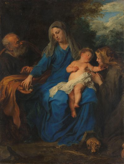 A Sagrada Família com uma Santa Feminina em Adoração de Anthony van Dyck (follower of)