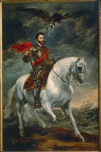 Carlos V a cavalo (pintura sobre madeira) de Anthony van Dyck