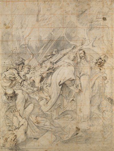 Cristo sendo feito prisioneiro (lápis preto, branco e vermelho em papel pardo com tinta marrom) de Anthony van Dyck