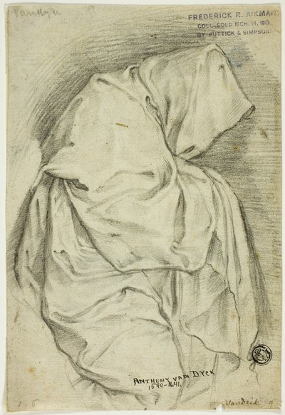 Figura encapuzada e coberta (anverso); dois esboços de cisnes na água (verso) de Anthony van Dyck