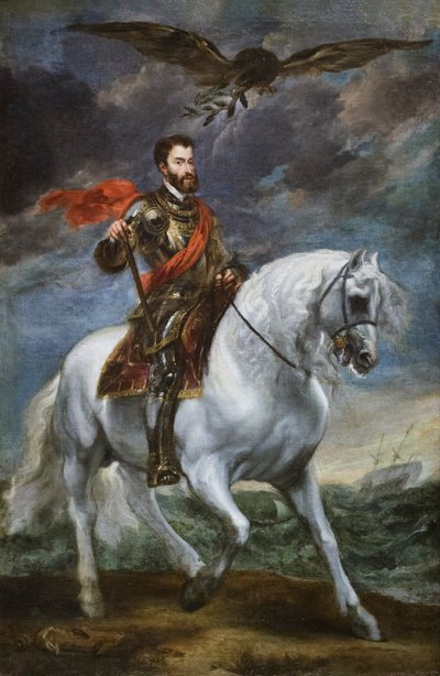 Retrato equestre do imperador Carlos V,1621-27 (óleo sobre tela) de Anthony van Dyck