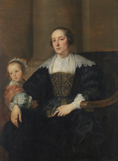 Alemão: Bildnis der Anna van Thielen, Gattin des Malers Theodoor Rombouts, mit ihrer Tochter Anna Maria Retrato de Anna van Thielen, mulher do pintor Theodor Rombouts, com a sua filha Anna Maria de Anthony van Dyck