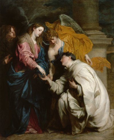 A Visão do Beato Hermann de Steinfeld, conhecido como Joseph (1150-1230) - Pintura de Sir Anthonis (Anton ou Antoon) van Dyck (1599-1641), óleo sobre tela (160x128 cm) de Anthony van Dyck