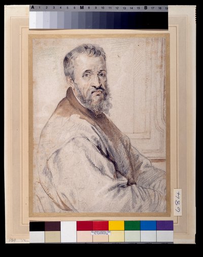 Miguel Ângelo, que se acredita estar atrás de Bugiardini ou Federico Zuccaro (gizes vermelhas e pretas sobre caneta e tinta com lavagem em papel) de Anthony van Dyck