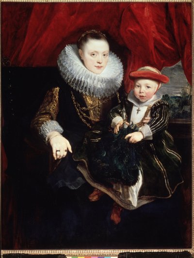 "Retrato de uma jovem com uma criança" (carrega um morango) Pintura de Sir Anthonis (Anton ou Antoon) van Dyck (1599-1641) 1618 Dim. 131x102 cm Museu l