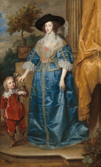 Rainha Henrietta Maria com Sir Jeffrey Hudson, 1633. de Anthony van Dyck