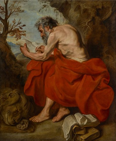 São Jerónimo como eremita numa paisagem, a ler de Anthony van Dyck
