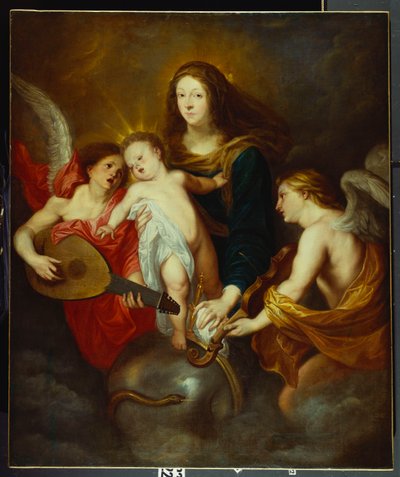 A Virgem e o Menino triunfando sobre o pecado com dois anjos musicais de Anthony van Dyck