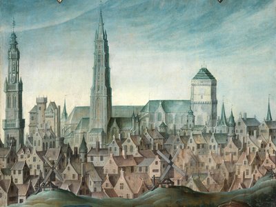 Detalhe do retrato de Juan Pardo II e das suas esposas Anna Ingenieulandt e Maria Anchemant de Anthuenis (1536 1613) Claeissins or Claeissens