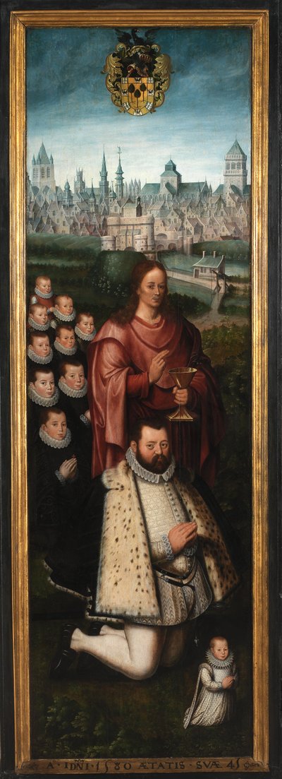 Retrato de Juan Pardo II e das suas esposas Anna Ingenieulandt e Maria Anchemant de Anthuenis (1536 1613) Claeissins or Claeissens
