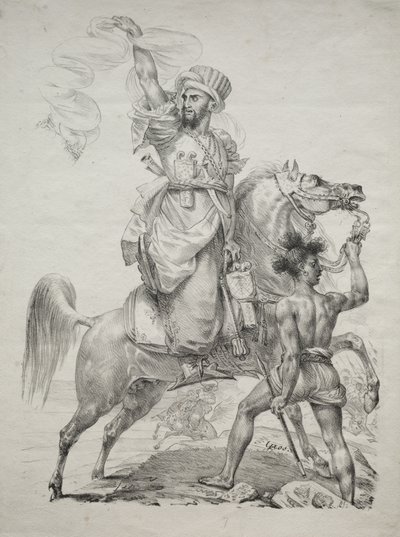 Um chefe mameluco a cavalo a fazer sinais para pedir ajuda de Antoine-Jean Gros