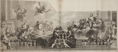 Projeto do Painel Central do Teto da Grande Galeria do Palais Royal, gravado por Nicolas Henri Tardieu (1674-1749) de Antoine (after) Coypel