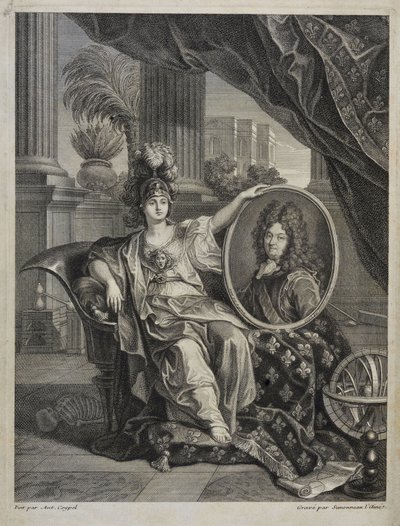 Luís XIV, Rei de França, Protector das Ciências - gravura de Antoine Coypel História da Academia Real das Ciências, ano 1703 de Antoine (after) Coypel