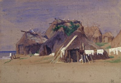 Cabanas de pescadores na costa de Antoine Auguste Ernest Herbert or Hebert