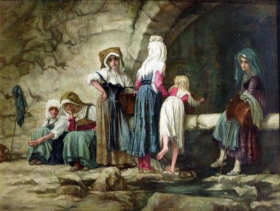 Camponeses em uma fonte de Antoine Auguste Ernest Herbert or Hebert