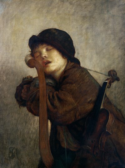 O pequeno violinista dormindo, 1883 de Antoine Auguste Ernest Herbert or Hebert