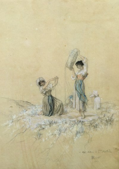 As Winnowers, 1866 (lápis e crayon no papel) de Antoine Auguste Ernest Herbert or Hebert