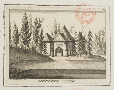 Vista da caverna de Merlin, Kew Gardens, ilustração de 