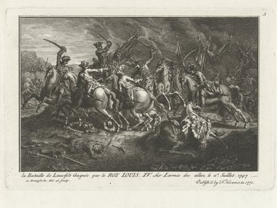 Vista da Batalha de Lauffeldt (Lafeld, perto de Maastricht) em 2 de julho de 1747 durante a Guerra da Sucessão Austríaca de Antoine Benoist