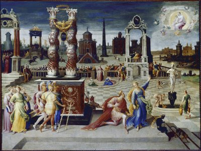 Imperador Agosto e a Tiburtine Sibyl (óleo sobre tela, cerca de 1575-1580) de Antoine Caron