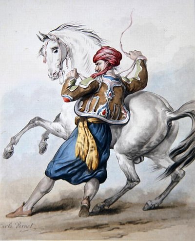 Um persa tenta superar um cavalo francês (litho) de Antoine Charles Horace Vernet