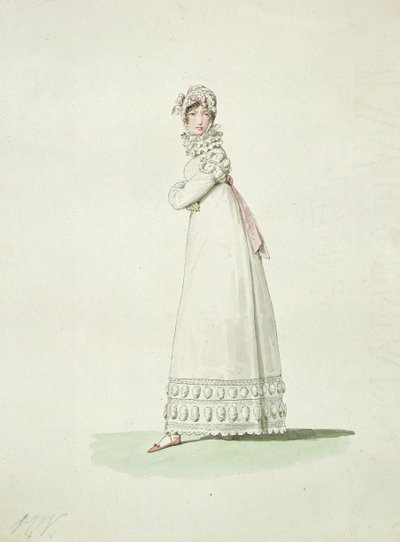 Mulher elegante em um vestido ao ar livre, ilustração de &39;Incrível e maravilhoso&39; de Antoine Charles Horace Vernet