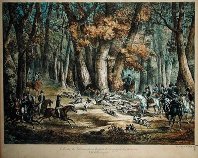 Caçando veados na floresta em Compiegne, 27 de abril de 1818 de Antoine Charles Horace Vernet