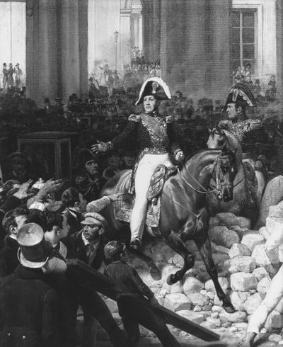 O duque de Orleans deixa o Palais-Royal e vai para o Hotel de Ville em 31 de julho de 1830, 1832 (detalhe de 141289) de Antoine Charles Horace Vernet