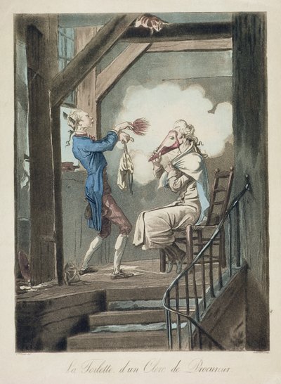 O banheiro de um funcionário do advogado, gravado por Philibert Louis Debucourt (1755-1832) de Antoine Charles Horace Vernet