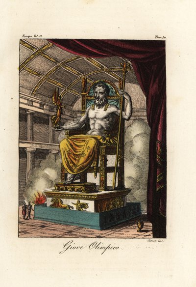 Estátua de Zeus ou Júpiter em Olímpia, figura gigante sentada pelo escultor grego Phidias por volta de 435 AC no santuário de Olímpia, Grécia de Antoine Chrysostome Quatremère de Quincy