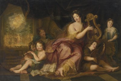Alegoria da música. Retrato de Madame de Maintenon 1635-1719, com os Filhos Naturais de Luís X de Antoine Coypel