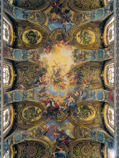 Frescos da abóbada da capela real decorada por Antoine Coypel, de La Fosse e Jouvenet (fresco) de Antoine Coypel