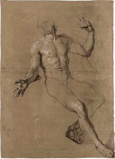 Estudo de um nu masculino sentado, para Baco de Antoine Coypel