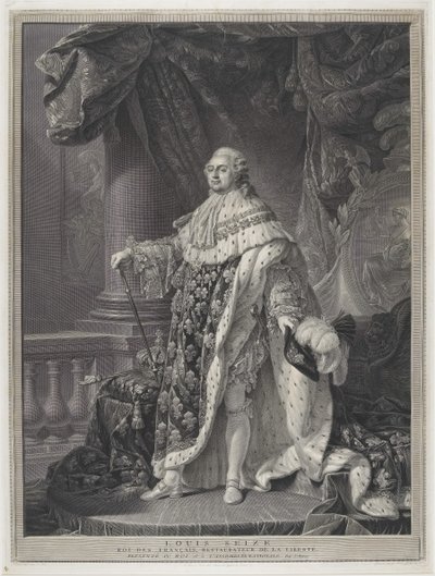 Le Sacre - Retrato do Rei Luís XVI em Coronação Regalia, gravado por Charles-Clément Bervic (1756-1822) de Antoine Francois (after) Callet