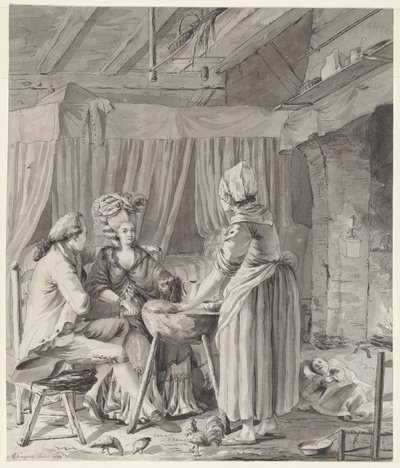 Casal elegante almoçando em uma casa de campo de Antoine François Sergent