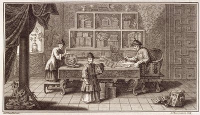 Uma loja de caligrafia chinesa, de uma conta da Embaixada da Holanda na China, gravada por A. Maisonneuve, c.1670s de Antoine Humblot