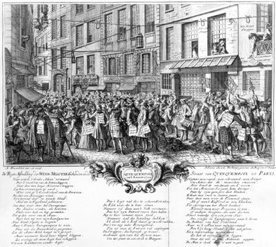 Investidores em frente à sede do Banque Royale, na Rue Quincampoix, Paris, 1720 de Antoine Humblot