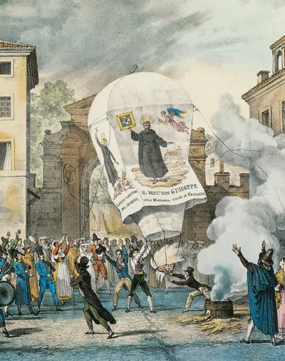 Balão de ar quente para o Dia de San Giuseppe em Roma, de Antoine-Jean-Baptiste Thomas (1791-1833), impresso. Detalhe. Itália de Antoine Jean Baptiste Thomas