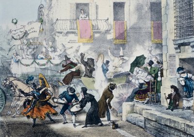 Lançamento de confetes durante o carnaval em Roma, por Antoine-Jean-Baptiste Thomas (1791-1833), Itália de Antoine Jean Baptiste Thomas