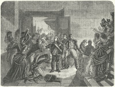 Luís XVIII deixando o Palácio Tuileries após saber do retorno de Napoleão à França de Elba de Antoine Jean (after) Gros