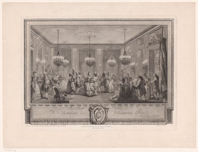 Maria Antonieta: A Rainha da Moda: Baile na Casa de Monsieur de Villemorien Salão de festas com casais dançando Le Bal Pare (título no objeto) de Antoine Jean Duclos