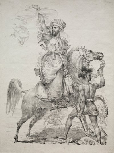 Um chefe mameluco a cavalo sinalizando para ajudar de Antoine Jean Gros