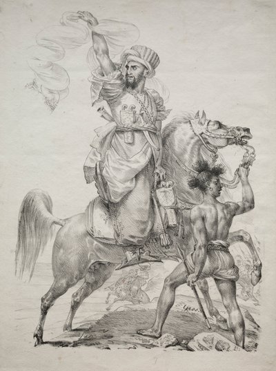 Chefe Mameluke, a cavalo, pedindo ajuda, 1817. de Antoine Jean Gros
